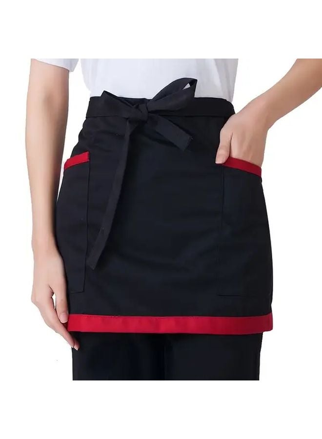 2pcs Red Waist Apron with 2 Pockets Unisex Half Short Apron for Waitress Server Waiter - Image 1